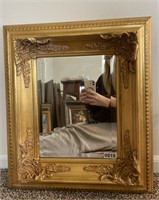 Wood Gold Ornate Framed Mirror Beveled 19 x 22"