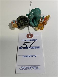 VTG Hand Carved Argellite Frog & Zuni Turquoise