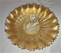 Vintage Marigold carnival glass ruffled dish