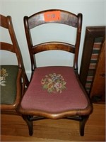 WOOD SIDE CHAIR W/ NEEDLEPOINT SEAT