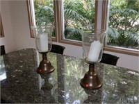 Pair Brass/Glass @ Candle Holders