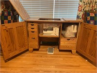Bernina Sewing Machine Wood Cabinet Desk