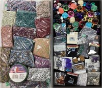 (2) Tray Lots Of Micro Beads, Mineral Cabochons