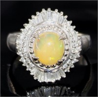 Platinum 1.77 ct Natural Opal & Diamond Ring