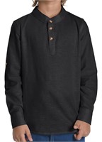 ($39) HOOGRIN Boys Cotton Linen Henley Shirt
