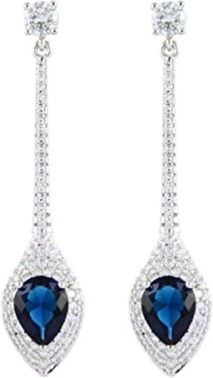 Pear 1.90ct Sapphire & White Topaz Dangle Earrings