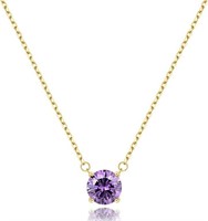 18k Gold-pl. Round 2.00ct Amethyst Dainty Necklace
