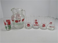 GLASS PITCHER WITH 7-UP GLASSES
