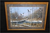 Framed Double Matted Picture of Flying Mallards