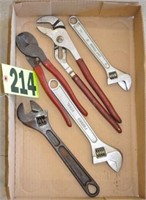 (3) 8" adjustable wrenches, pliers, & more (1 LOT)