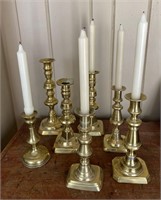 Group of 7 Antique Brass Candlesticks