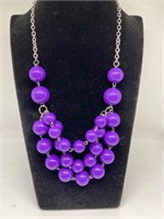 Purple Beaded Chained Neckless & Earrings