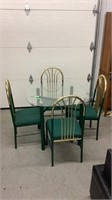 Green gold Table and Chairs Glass Top Table