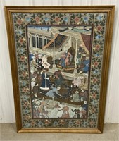 Framed oriental painting on cloth(?) approx