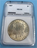 1887 Morgan silver dollar MS64 by NNC       (33)