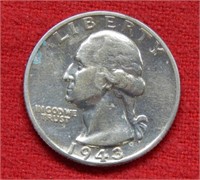 1943 S Washington Silver Quarter - Cleaned