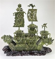 Asian Style Jade Carved Dragon Boat