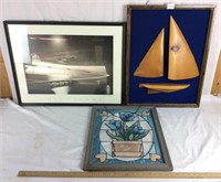 Chesapeake Bay Wood Sailboat & Faux Stained Glass