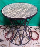 METAL END TABLE WITH WOOD TOP