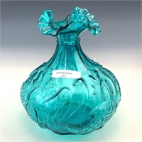 Fenton Teal Swan Vase