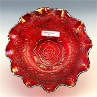 Fenton Red Persian Medallion Ruffled Bowl