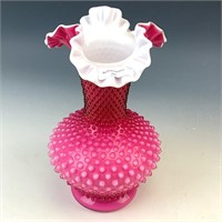 Fenton Wild Rose Cased Hobnail CRE Vase