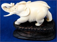 Antique Carved Ivory Elephant Figure Sculpture