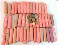 Lot of 43+ rolls of Lincoln cents, mostly wheat