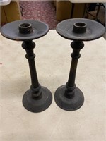 Pair of candleholders, cast-iron 11 inches tall