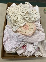 Box of mostly crocheted handmade linens