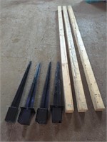 Four Fence Post Anchors and Three 9ft Tall 4x4