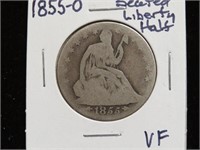 1855 O SEATED LIBERTY HALF DOLLAR 90%