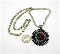Vtg Navajo Turquoise & Coral Sterling Necklace