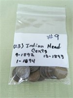 (23) Indian Head Cents 9-1892, 13-1893, 1-1894