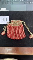 Pull String Red Beaded Hand Bag