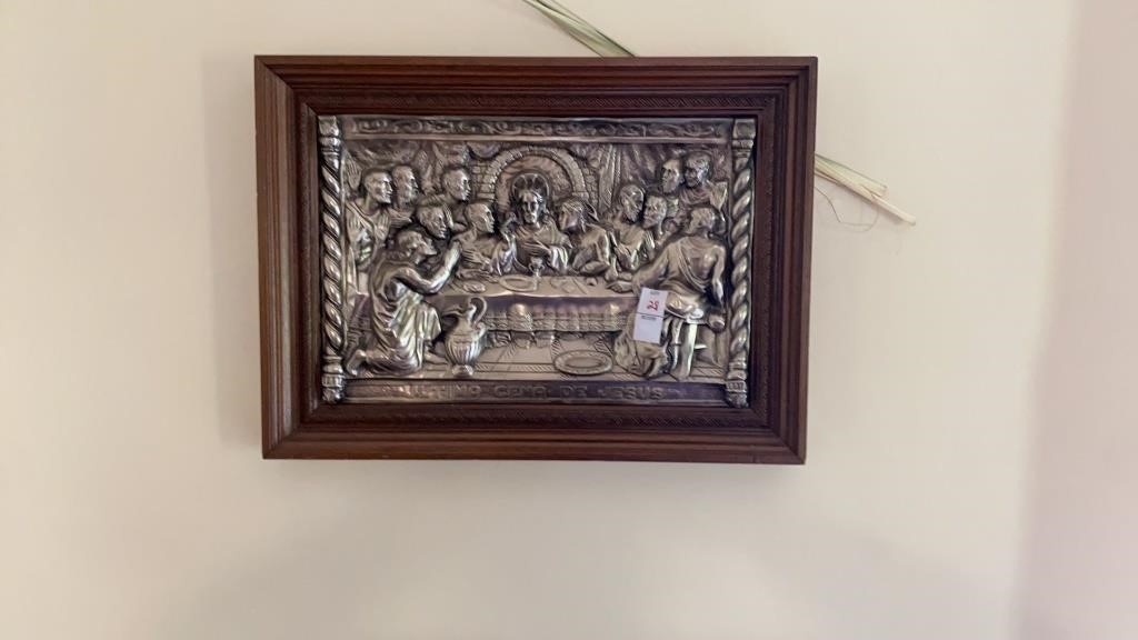 Last supper picture made of tin and wood 20 x 14