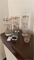 Titanic lot, three glasses, two shot glasses