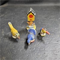 Vtg Mini Bisque Birds & Bird House Figurines
