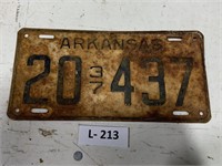 Arkansas 1937 License Plate 5 Digit
