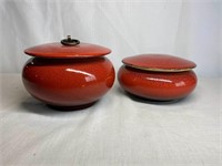 Pair Red Ceramic Asian Storage Pots