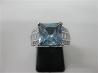 Silver Plated Ring w/ Blue Topaz & CZ's - Gift Box