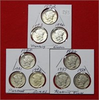 (9) Mercury Silver Dimes - 1926-1927-1928-1942-