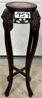 Wood Plant Stand w/ Partial Marble Top 39" Tall