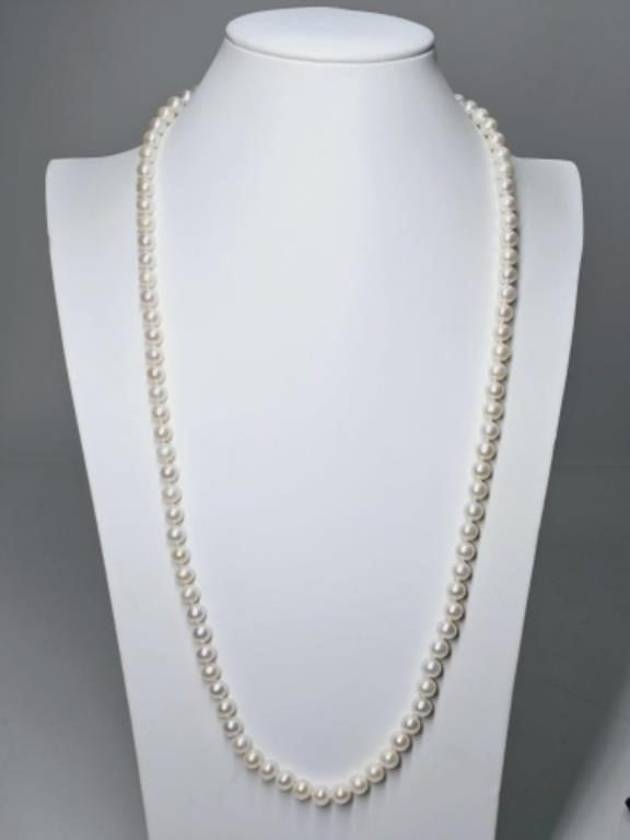 30-in-long Pearl Necklace, 14KT Gold Clasp