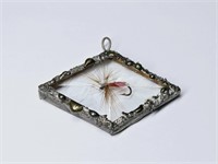 Antique Fly Fish Lure Pendant, Beveled Glass Case