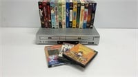 VHS/DVD Player Combo with large box of 75+ movies