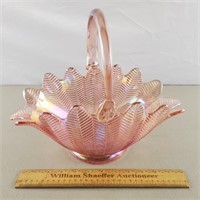 Smith Glass Pink Iridescent Basket 11" H