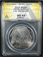 2015 1 oz. silver Indian/Buffalo Cameo MS69
