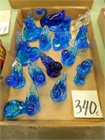 Flat Of 15 Glass Blue Birds