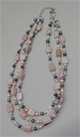 Nat. Pearl, Pink Quartz Sterling Silver Necklace